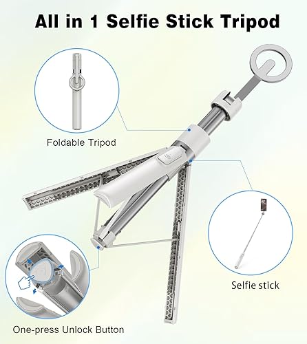 Miniatura 7 de TONEOF Trípode de palo de selfie magnético de 68" con soporte magnético fuerte de aluminio para Magsafe, soporte de trípode para teléfono de viaje