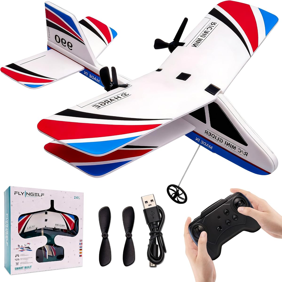 Avión Rc, Avión de control remoto para niños de 8 a 12 adultos, juguete volador, avión Skyriders Rc Jet, planeador al aire libre fácil de volar para niños y principiantes (blanco)