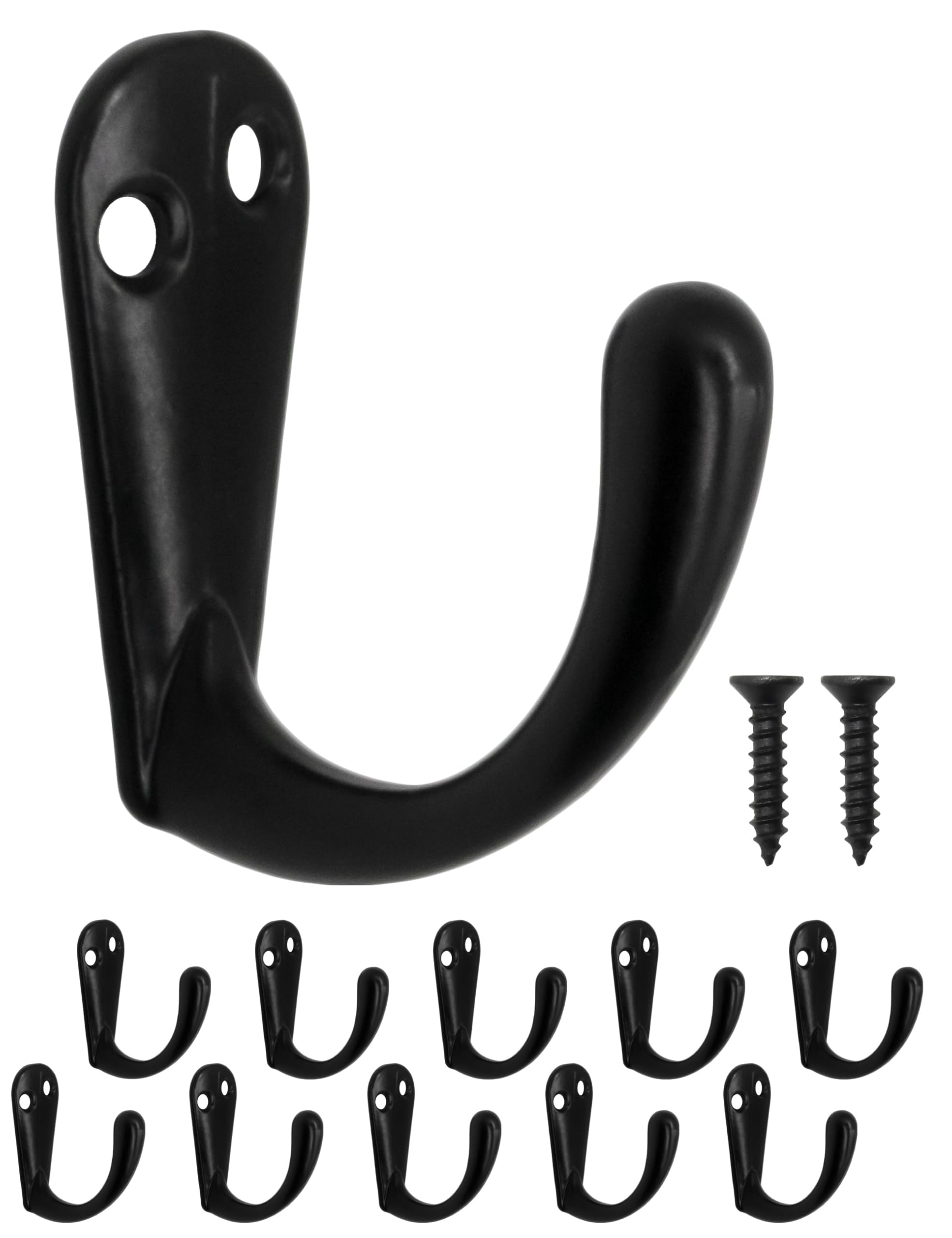 Fuxxer® 10 x klasyczne metalowe haczyki, haczyki do garderoby, uniwersalne haczyki, 38 x 35 mm, czarne