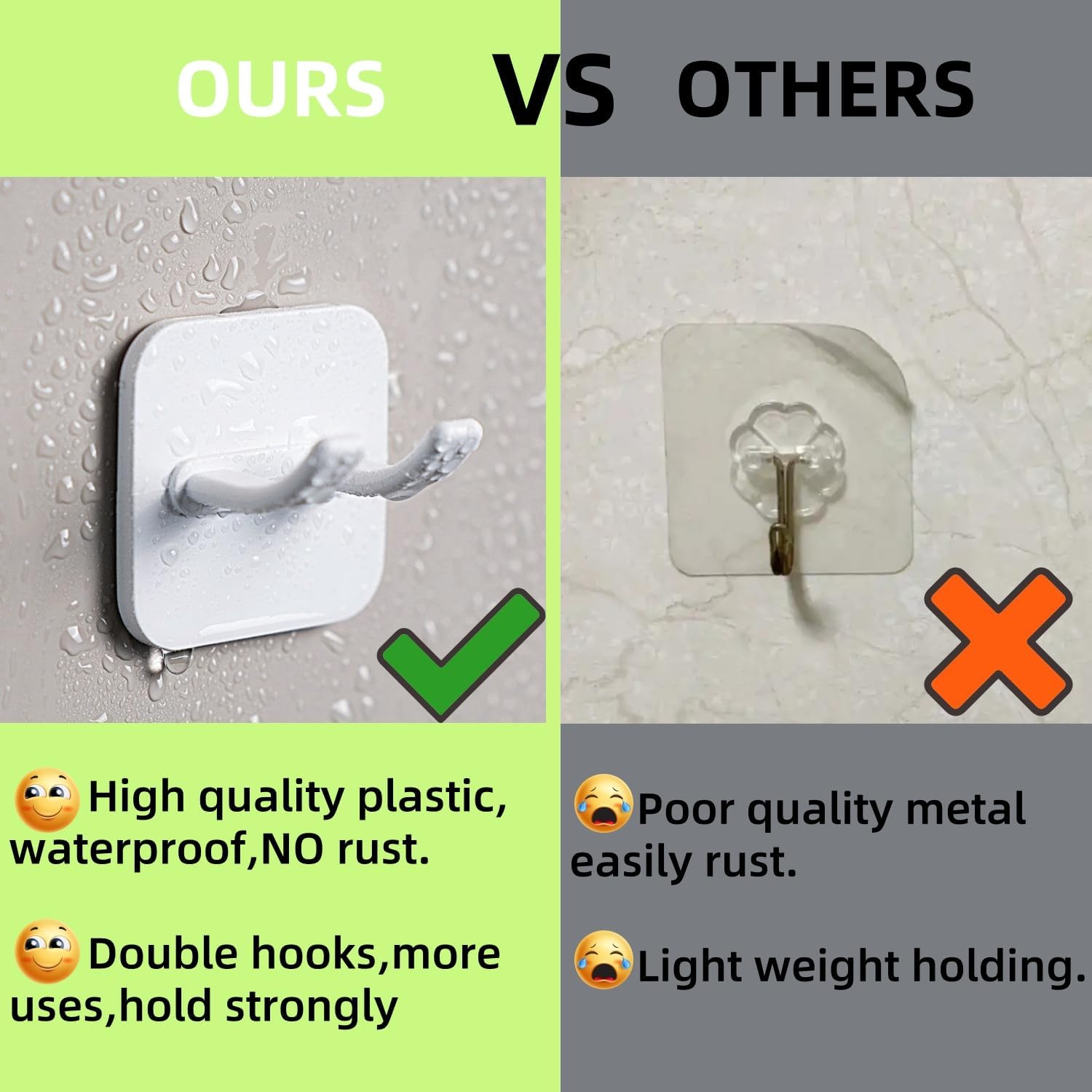 Adhesive Utility Hooks,Waterproof Sticking Double Hooks,No Damage Wall Hanger,Multi Purpose White Plastic Hook for Shaving Razor, Towel, Robe,Plug, Keys, Kitchen Utensils(5)