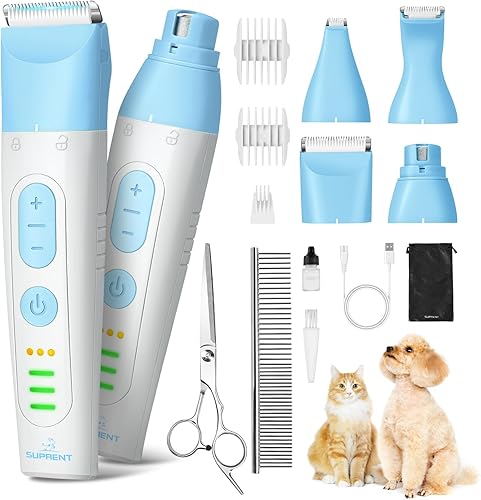 Miniatura 10 de Kit de aseo para perros SUPRENT, cortapelos de 4 en 1 para suministros de aseo, molinillo de uñas para mascotas inalámbrico eléctrico, recortador de