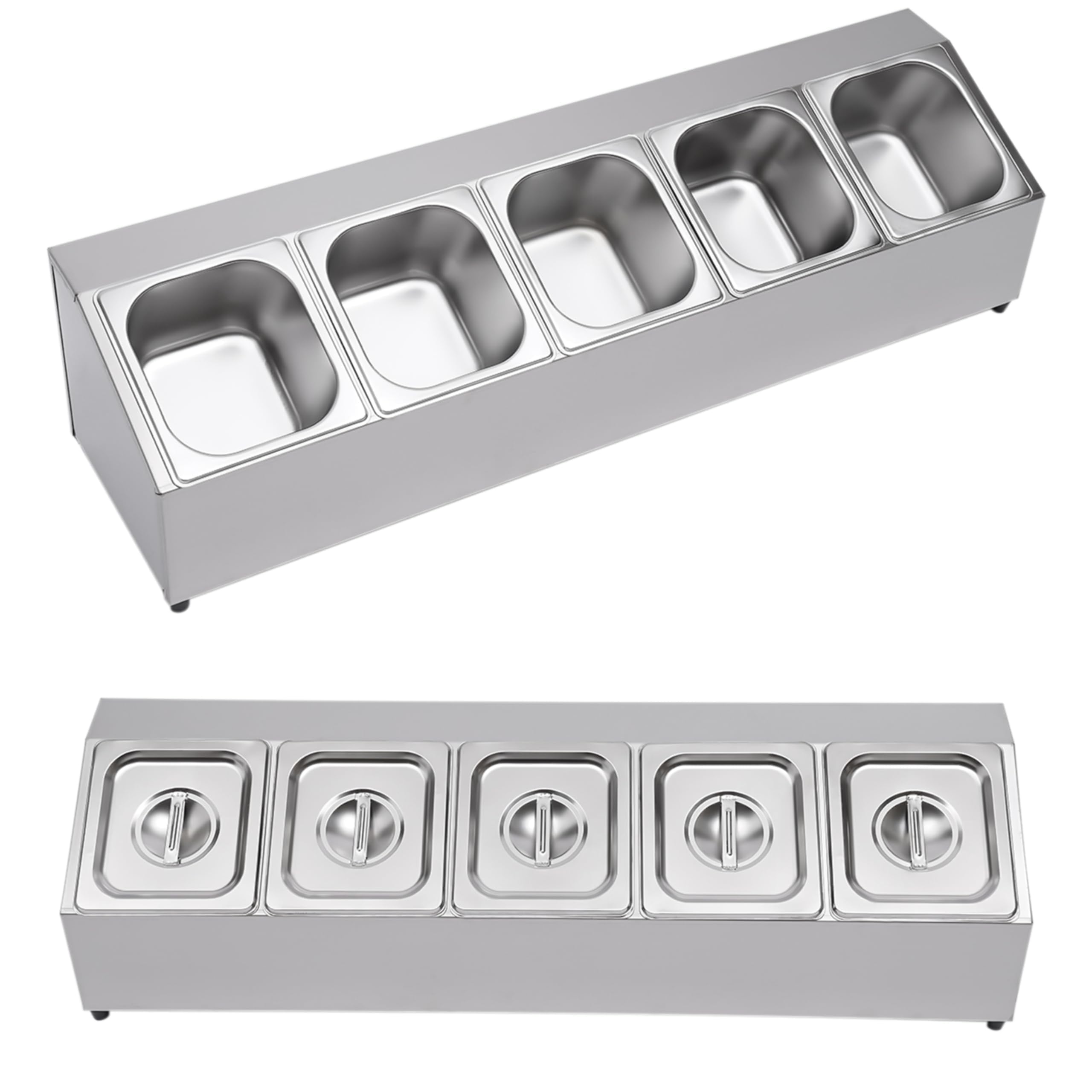 Scatola per condimenti e spezie, Stazione for condire la Pizza, 5 1/3 teglie, coperchi in Acciaio Inossidabile, Argento(Classic)