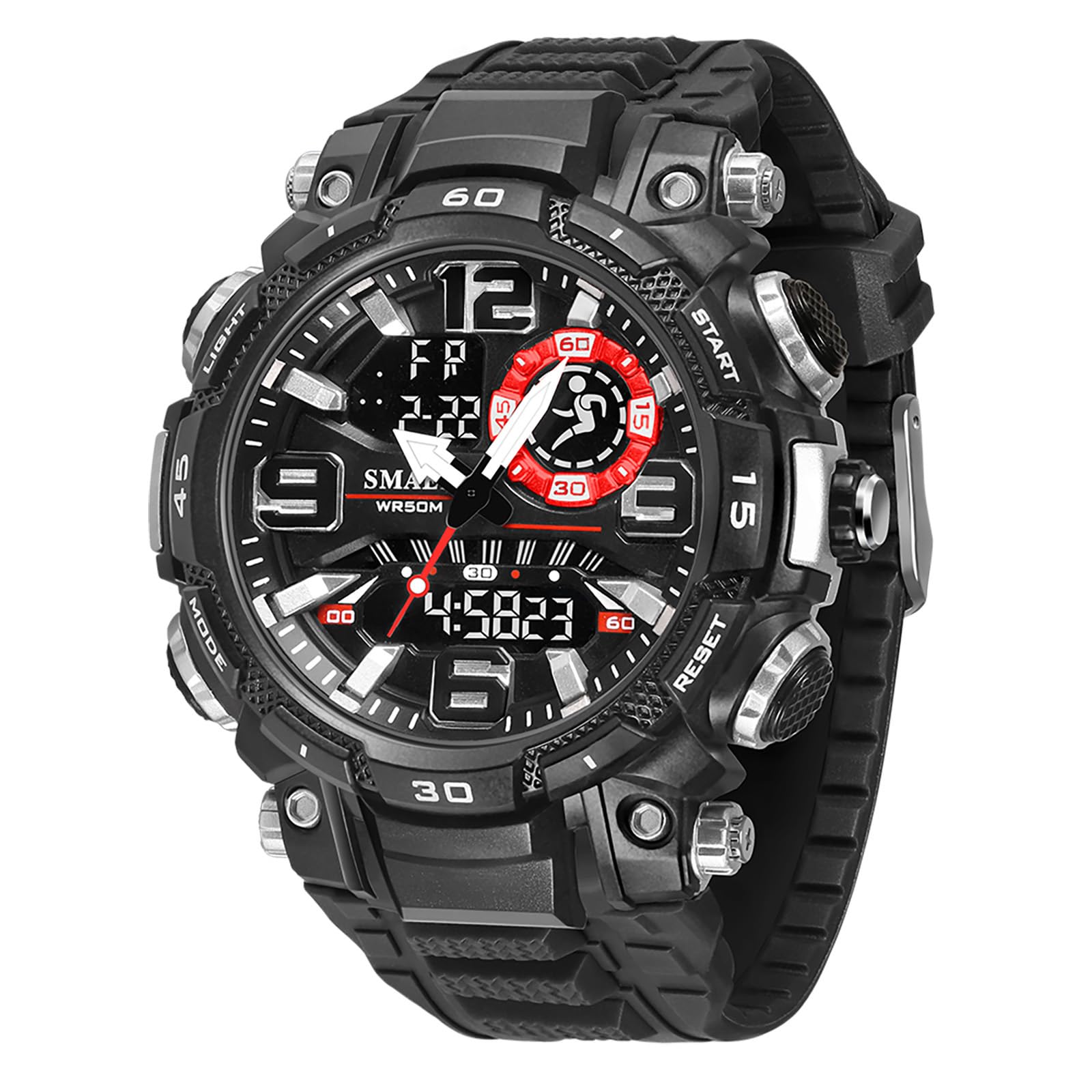 MASTOP Orologio sportivo analogico digitale da uomo, impermeabile fino a 50 m, stile militare, doppio display con sveglia, cronometro, retroilluminazione, visualizzazione data e settimana, cinturino