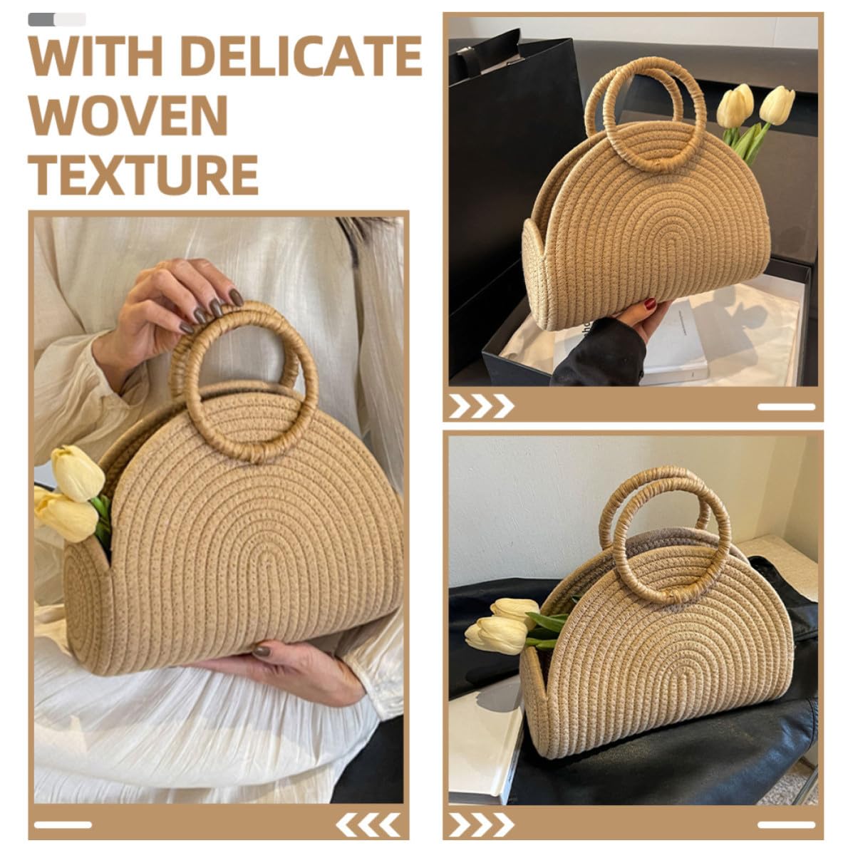 Abaodam Borsa a Tracolla Intrecciata in Corda di Cotone Stile Bohemien, Grande Capacità, Portatile la Spiaggia lo Shopping Quotidiano