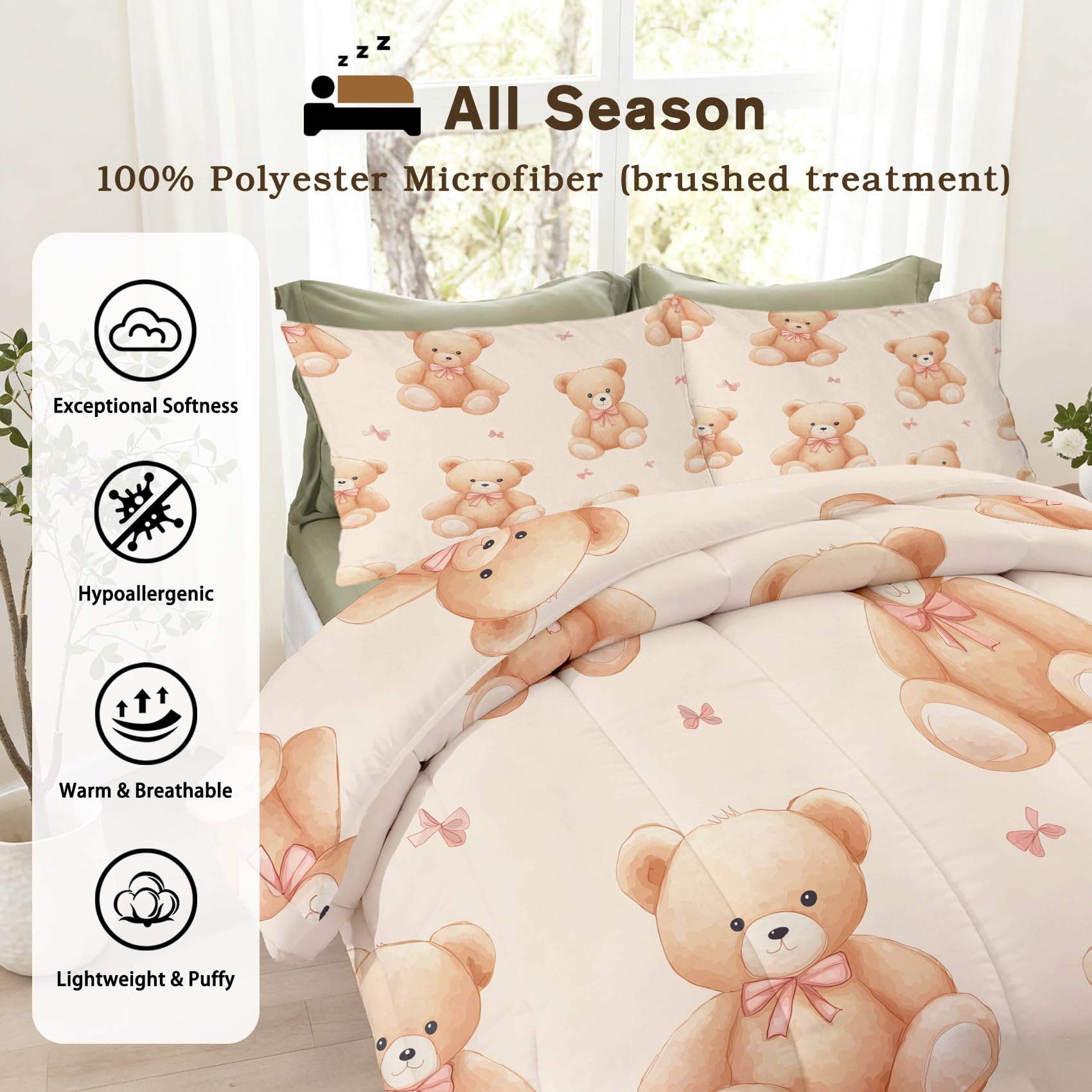 Teddybär Bettdecke 135x200 4 Jahreszeiten, Bär Cute Kinder Tiere Bettdecke Ohne Bezug Warm Steppdecke Ganzjahresdecke Mit Kissenbezug, Schlafzimmer Deko Teddybär