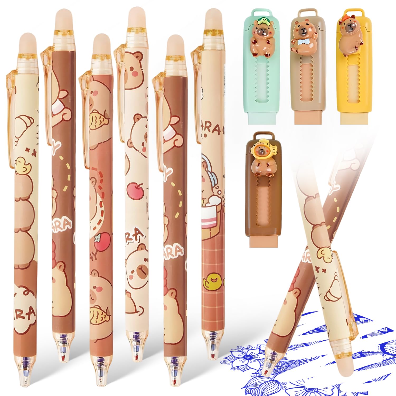 Set Di 4 Penne A Sfera Con Design Capibara Carino - Forniture Di Cancelleria Divertenti Per Scuola E Ufficio