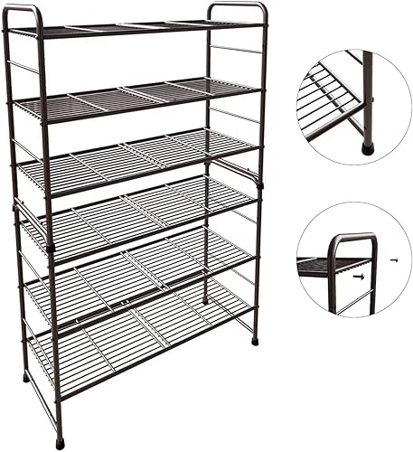 Miniatura 7 de Zapatero de metal de 3 niveles, estante organizador de almacenamiento de zapatos estable y ajustable para entrada de armario, fácil montaje, bronce