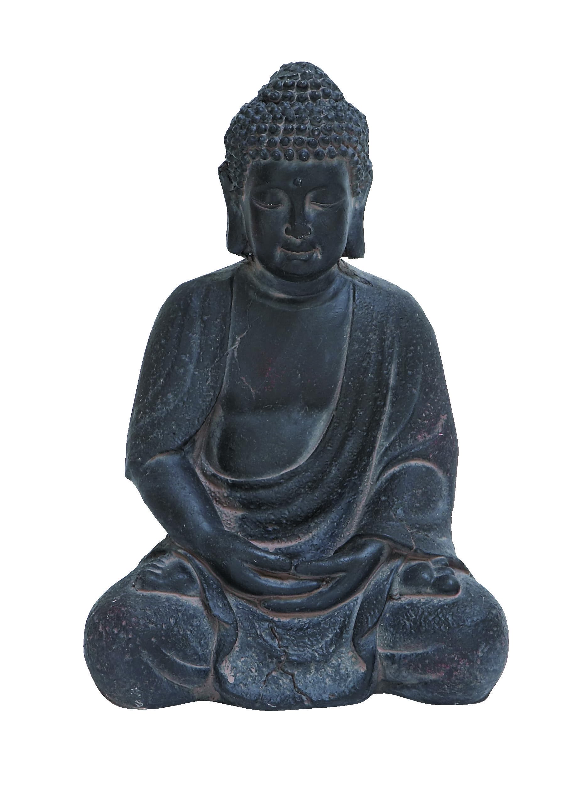 Büyük Beyaz Yıkanmış Siyah Kil Buda Heykeli Masa Dekoru, 8" x 12"