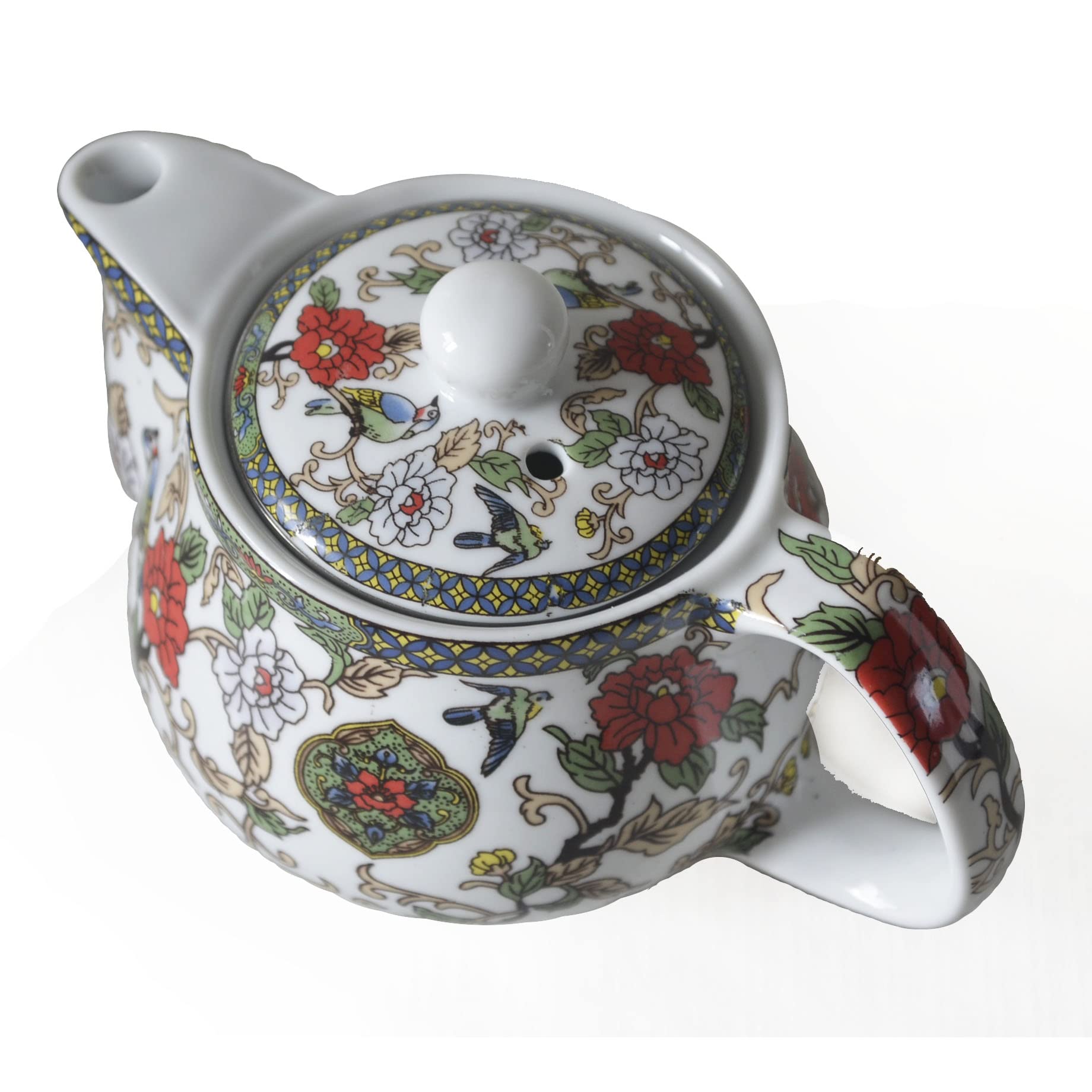 Mały porcelanowy czajniczek, dzbanek do herbaty 9oz z filtrem ze stali nierdzewnej, kolorowe chińskie kwiaty i ptaki (kwiaty i ptaki)
