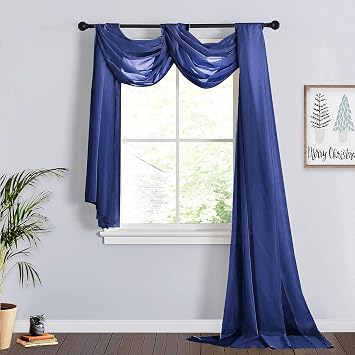 RYB HOME Sheer Fabric for Draping, 2 Panels Wedding Arch Draping Fabric, Silky Soft Curtain Scarf for Windows Living Room Indoor Outdoor Porch Gazebo Pergola Backyard, 60"W x 216"L inches, Navy Blue