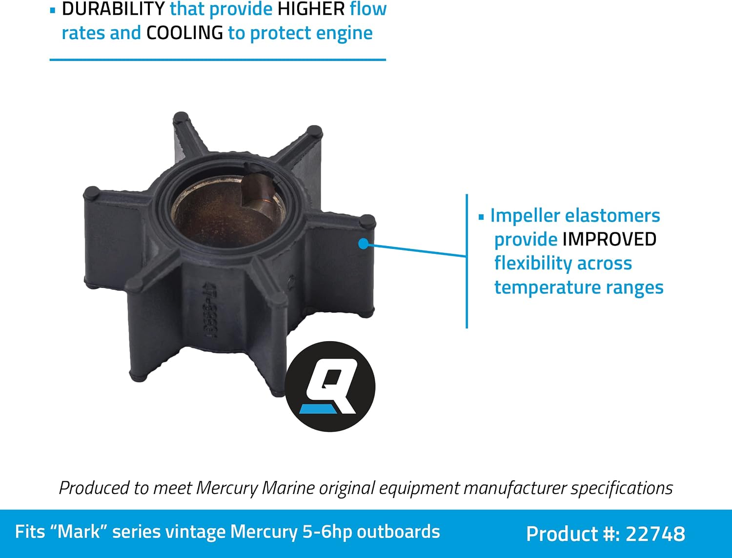 Quicksilver 22748 Water Pump Impeller for Vintage Mercury 2-Cycle Outboards