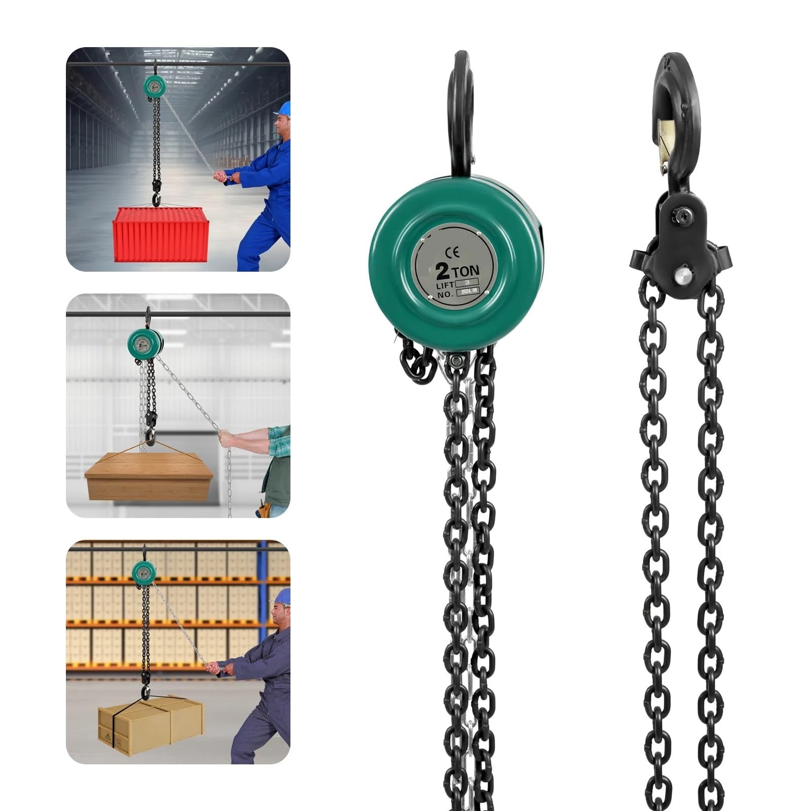 Elektrische Winden Elektrische Hebezeuge Hebezeug mit 2000 kg Tragkraft und 3 m Hubhöhe, Seilrolle, robuster Stahlkette, Seil mit 360° drehbarem Haken