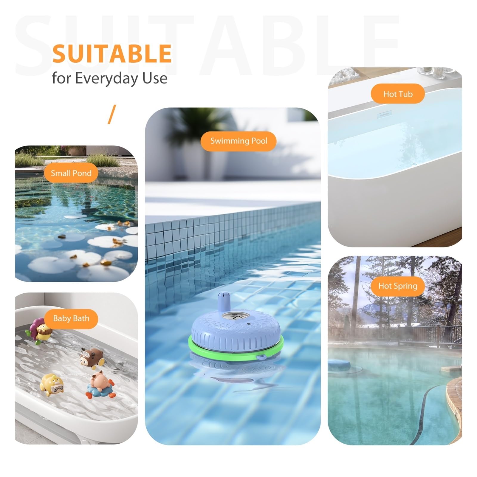 Termómetro de piscina con Bluetooth, inteligente, flotante, for interiores y exteriores, ideal for piscinas, bañeras, estanques aguas termales