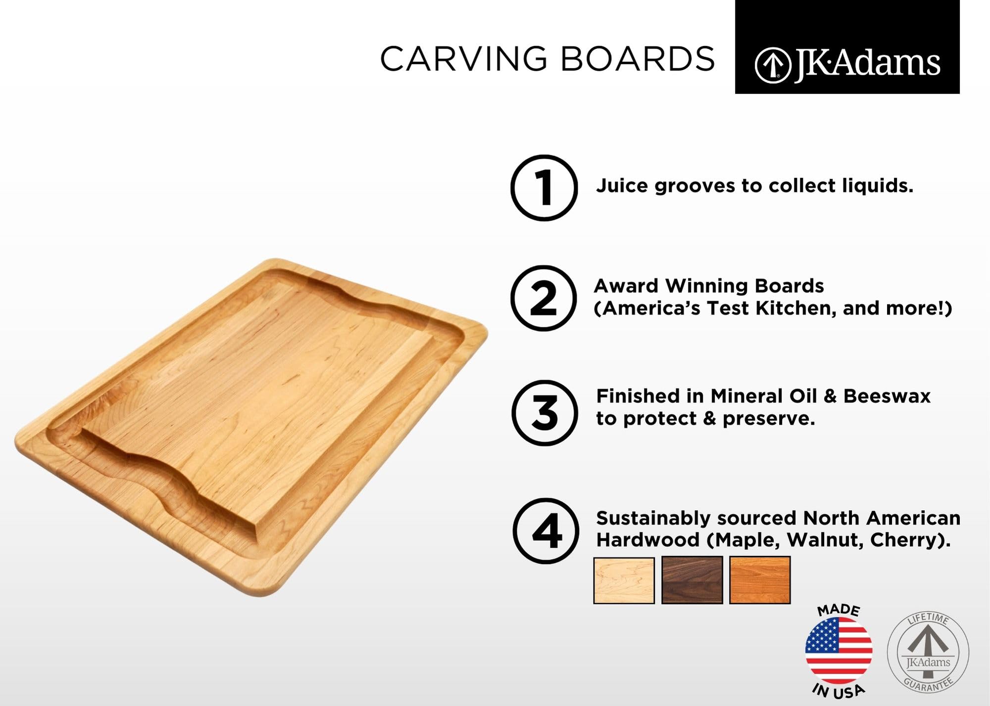 JK Adams Walnut Carving Board with Juice Grooves - 20x14 - Butcher Block Cutting Board - Great for Holiday Dinners - Image 4