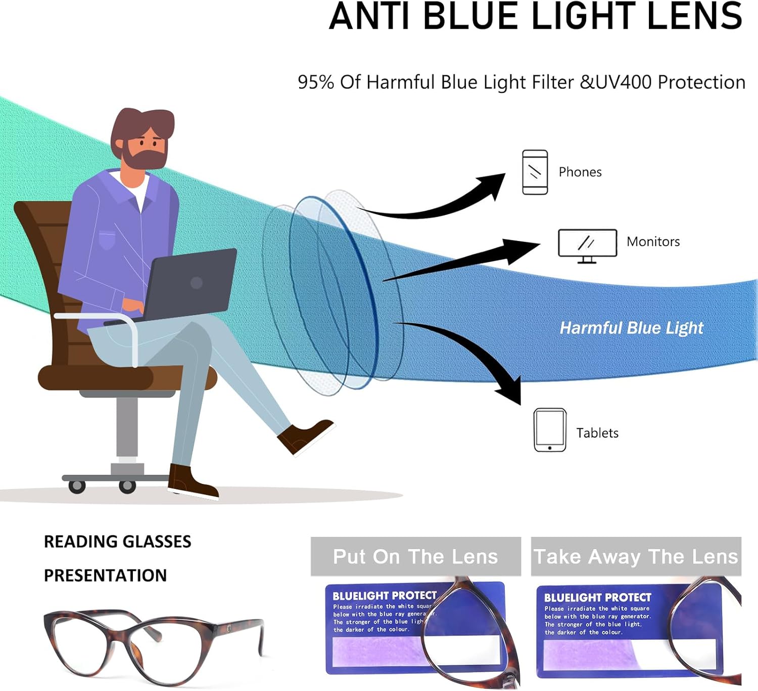 KoKoBin Cat Eye Reading Glasses for Women 2 Pairs Readers Spring Hinge With Cute Heart Frame - Image 6