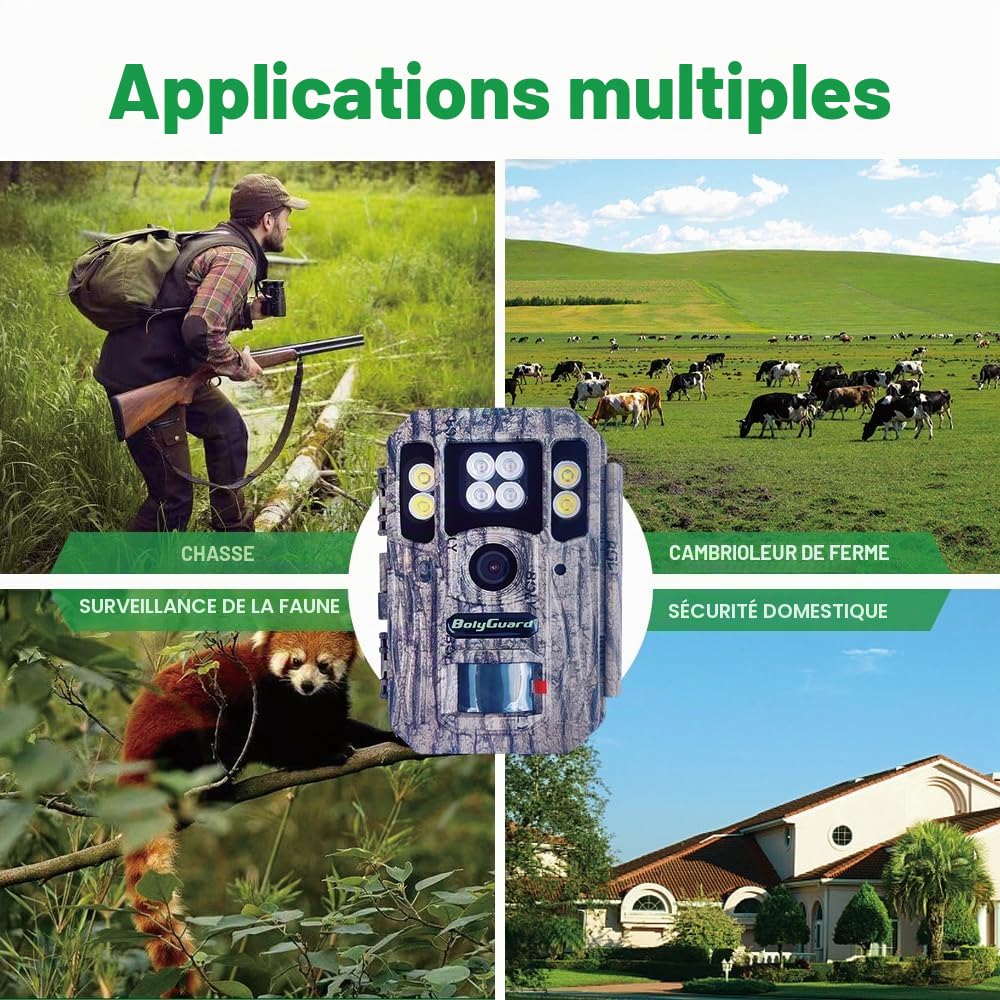 BolyGuard Camera de Chasse 56MP 4K HD Vision Nocturne caméra Animaux avec Carte SD 256G avec détecteur Mouvement caméra de Chasse Exterieur imperméable piege Photo sans éclat piege Photographique camé