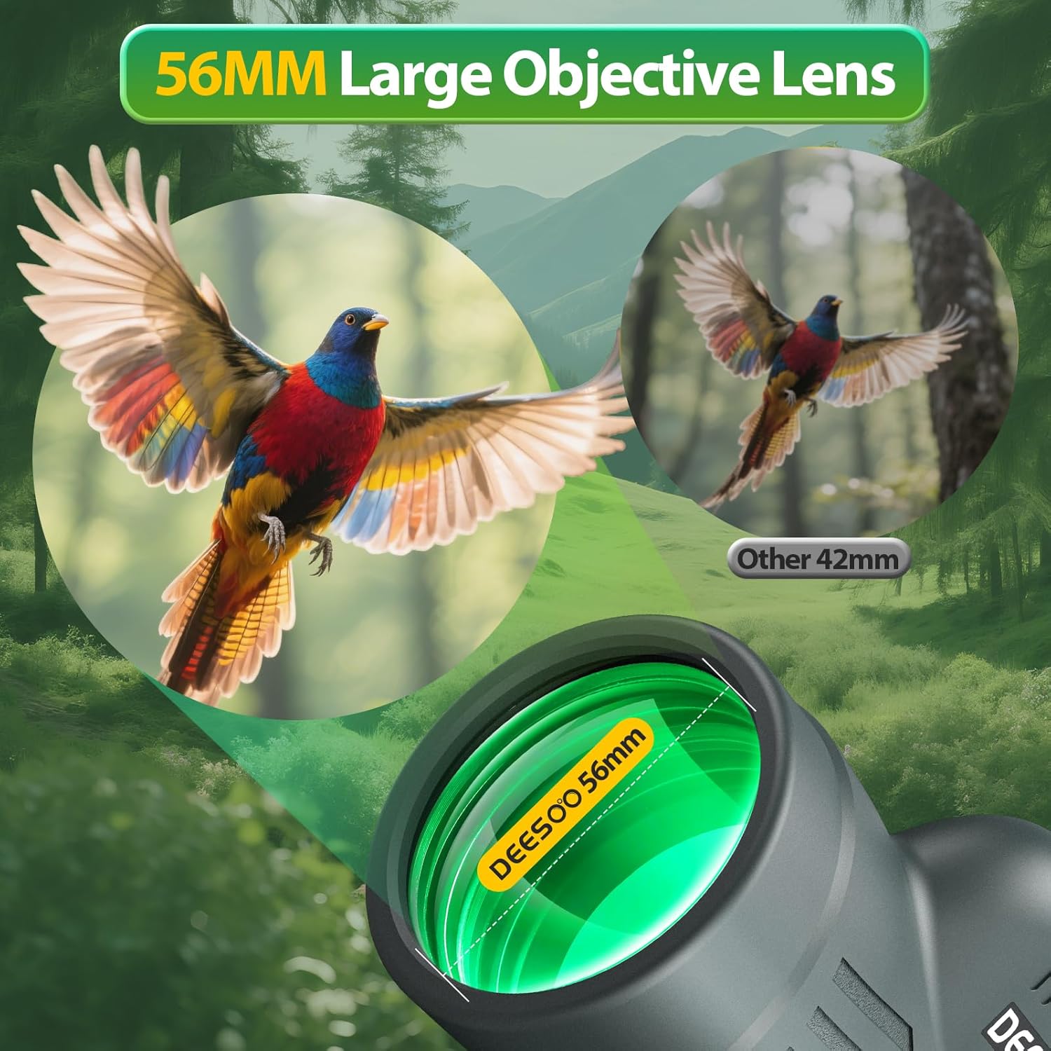 Monocular Telescope for Adults High Powered 12x56 - IPX7 Waterproof Monocular Scope with Low Light Vision - Compact Telescope with Tripod Smartphone Adapter - Bird Watching Hunting Hiking Gift for Men