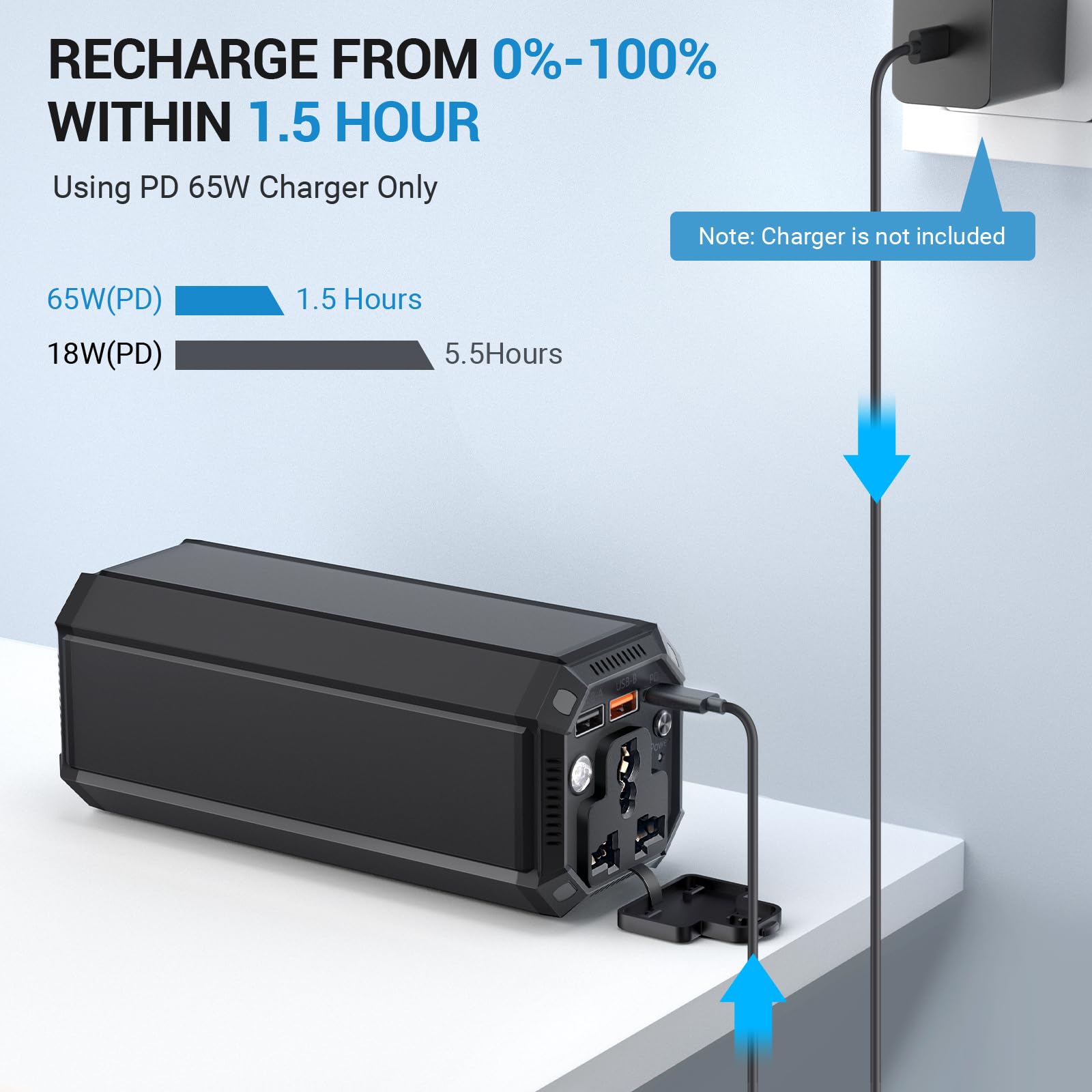 Powerbank, batería externa de 27000 mAh, 98 Wh, con enchufe CA de 100 W, cargador portátil universal para viajes, con puerto USB, compatible con MacBook Pro, portátil, GoPro, tableta, teléfono móvil