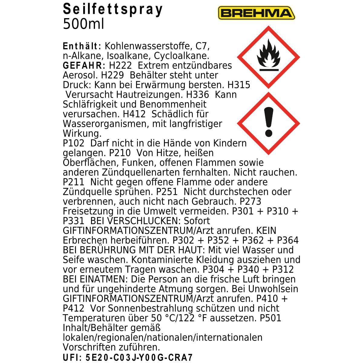 6x BREHMA Seilfett Spray 500ml Fettspray Sprühfett Kettenspray mit Griff