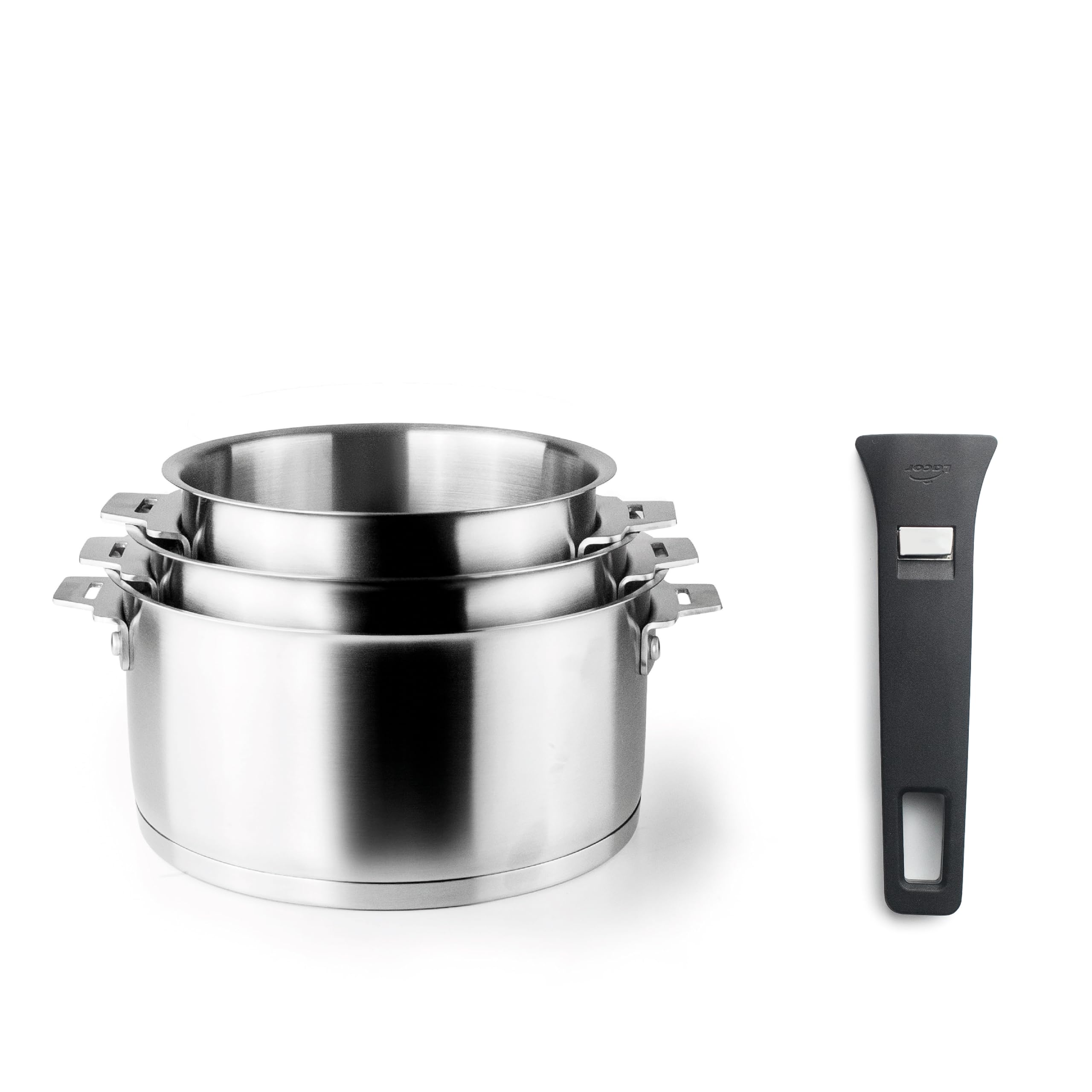 Lacor 56610 - Ensemble de 3 casseroles combinées, + anse, empilables | Ustensile professionnel durable; conçu pour un rendement optimal y nettoyage rapide et facile au lave-vaisselle