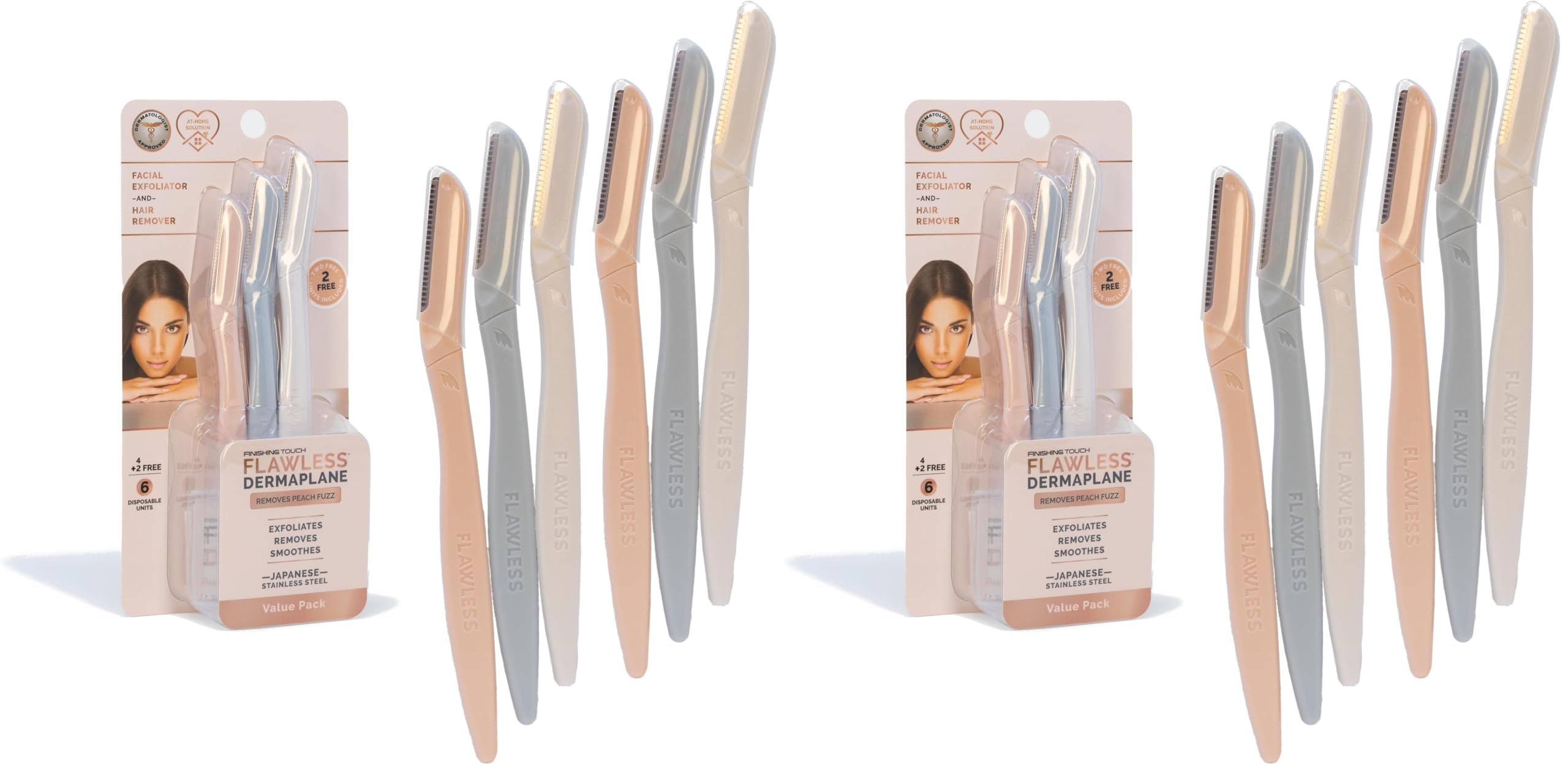Finishing Touch Flawless Dermaplane Facial Exfoliator and Hair Remover 4 Count Pack of 2