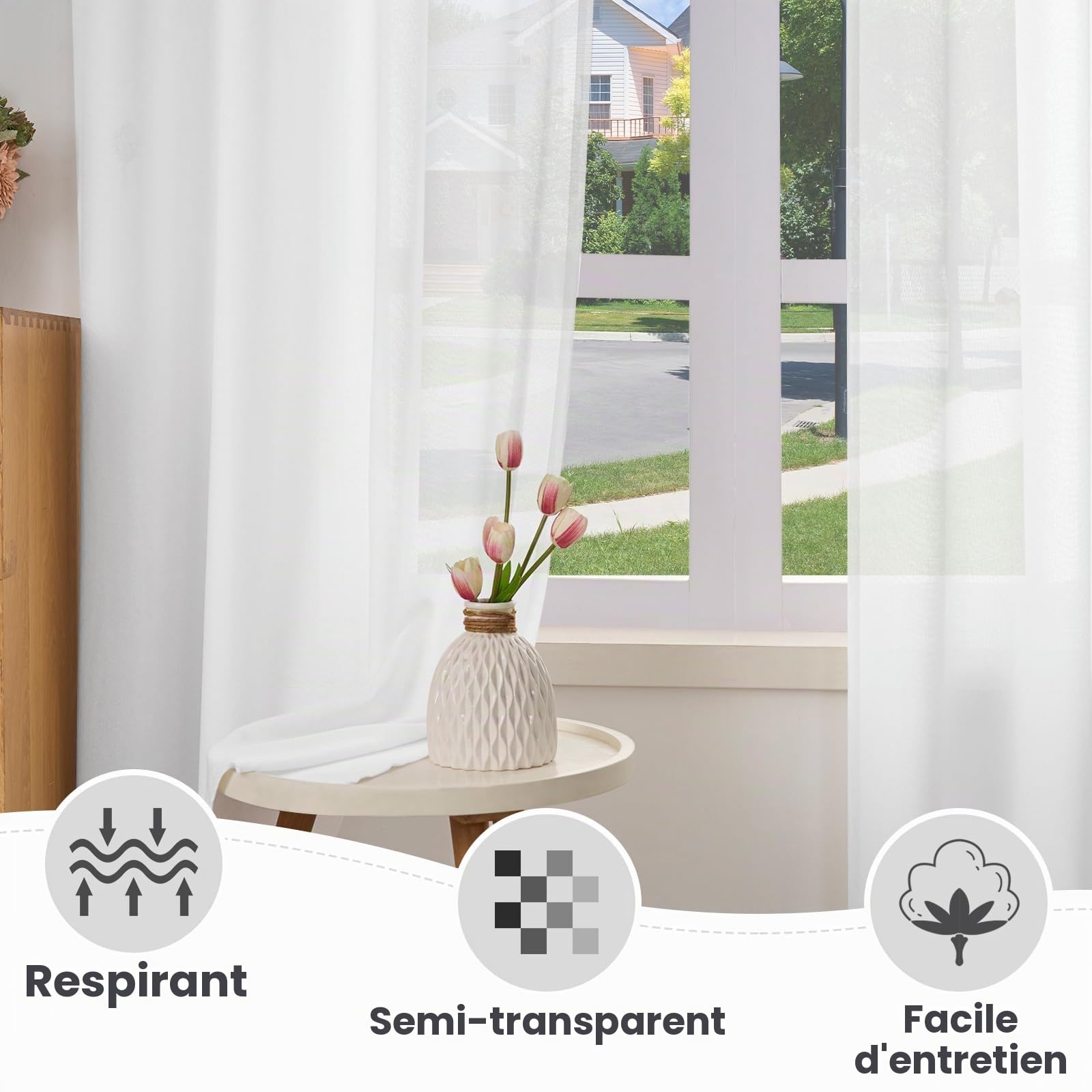 WOLTU Lot de 2 Rideau Voilage à œillets Effet Lin, 135x245cm, Blanc | Aspect lin, Isolation thermique, Protection lumière, Salon et chambre, Dimensions variées, Pose facile