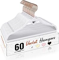 Vista 8 de HOUSE DAY - Paquete de 60 perchas de terciopelo rosa antideslizantes con forro de fieltro, perchas de terciopelo resistentes, lindo gancho