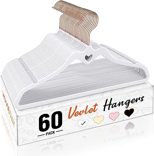 Miniatura 8 de HOUSE DAY - Paquete de 60 perchas de terciopelo rosa antideslizantes con forro de fieltro, perchas de terciopelo resistentes, lindo gancho