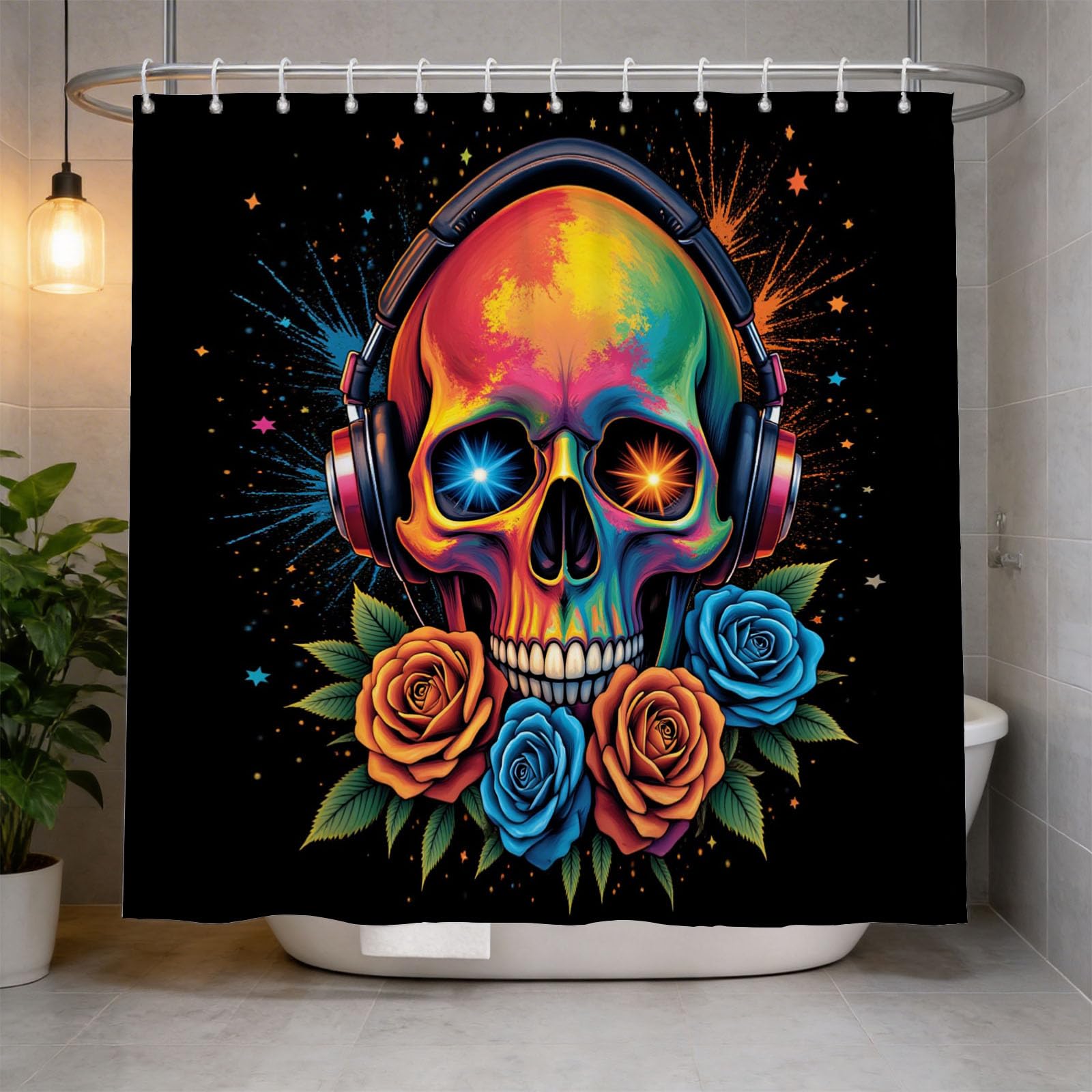 Hongduo 3D Skull Shower Curtain for Stalls Bathtubs Colorful Bathroom Decor Shower Curtain Set Polyester Fabric Waterproof 200x200cm/79X79 Inch with Hooks