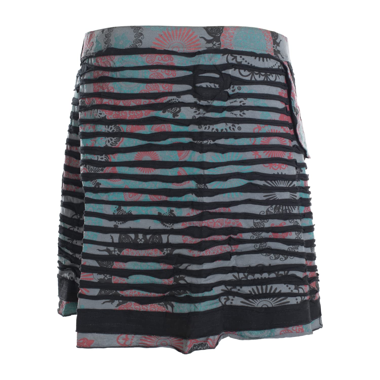 Vishes - Alternative Bekleidung - A Line Damen Wickelrock Kurzrock Mini Hippie Skirt mit Knöpfen