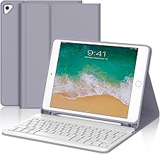 Keyboard Case for iPad 6/5th Generation/Pro 9.7/Air 2/Air 1 9.7 Inch, AZERTY Layout Wireless Bluetooth Removable Keyboard Case with Pencil Holder for iPad 9.7 2018, Purple