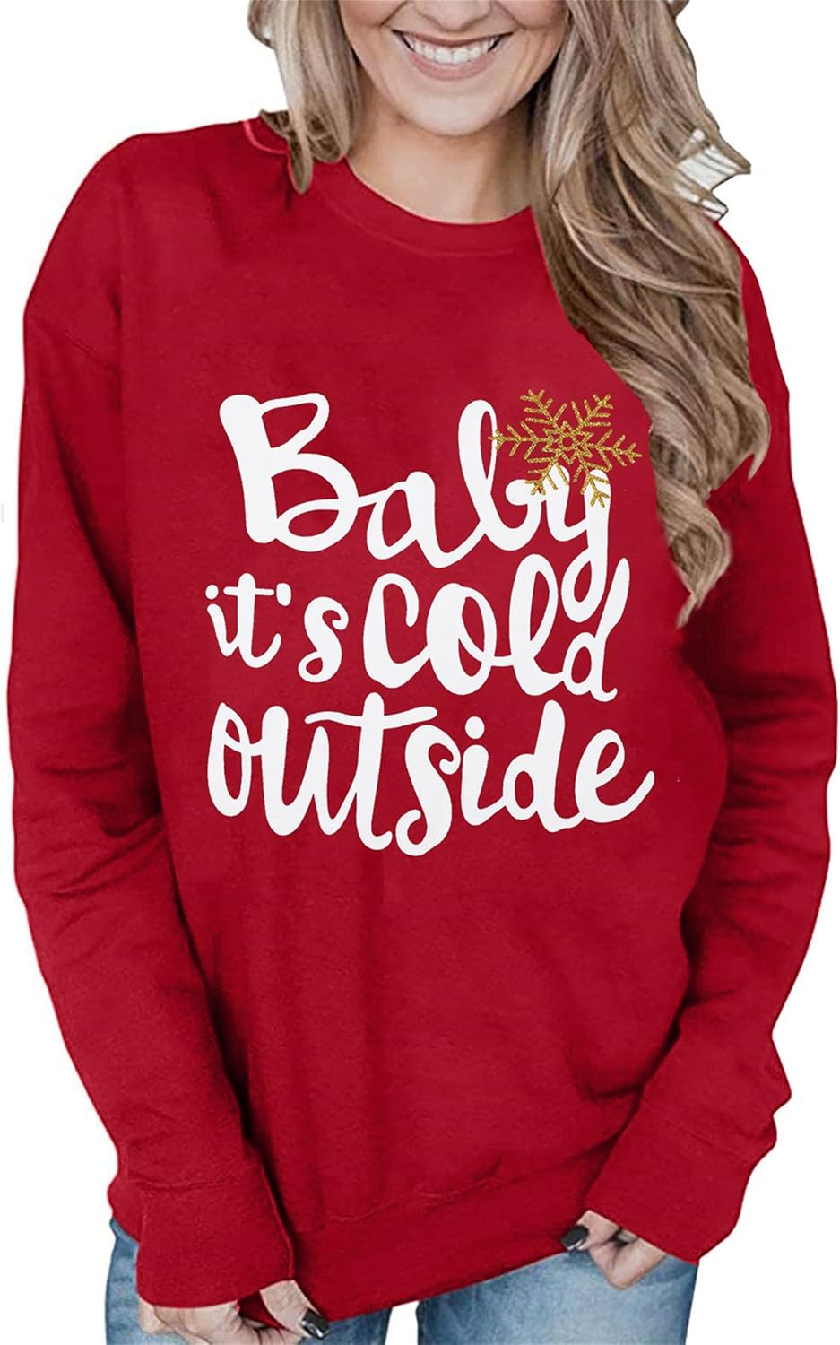 VILOVE Baby It’s Cold Outside Christmas Sweatshirt Women Christmas Red Shirt Funny Snowflake Graphic Letter Print Pullover VILOVE Baby It’s Cold Outside Christmas Sweatshirt Women Christmas Red Shirt Funny Snowflake Graphic Letter Print Pullover