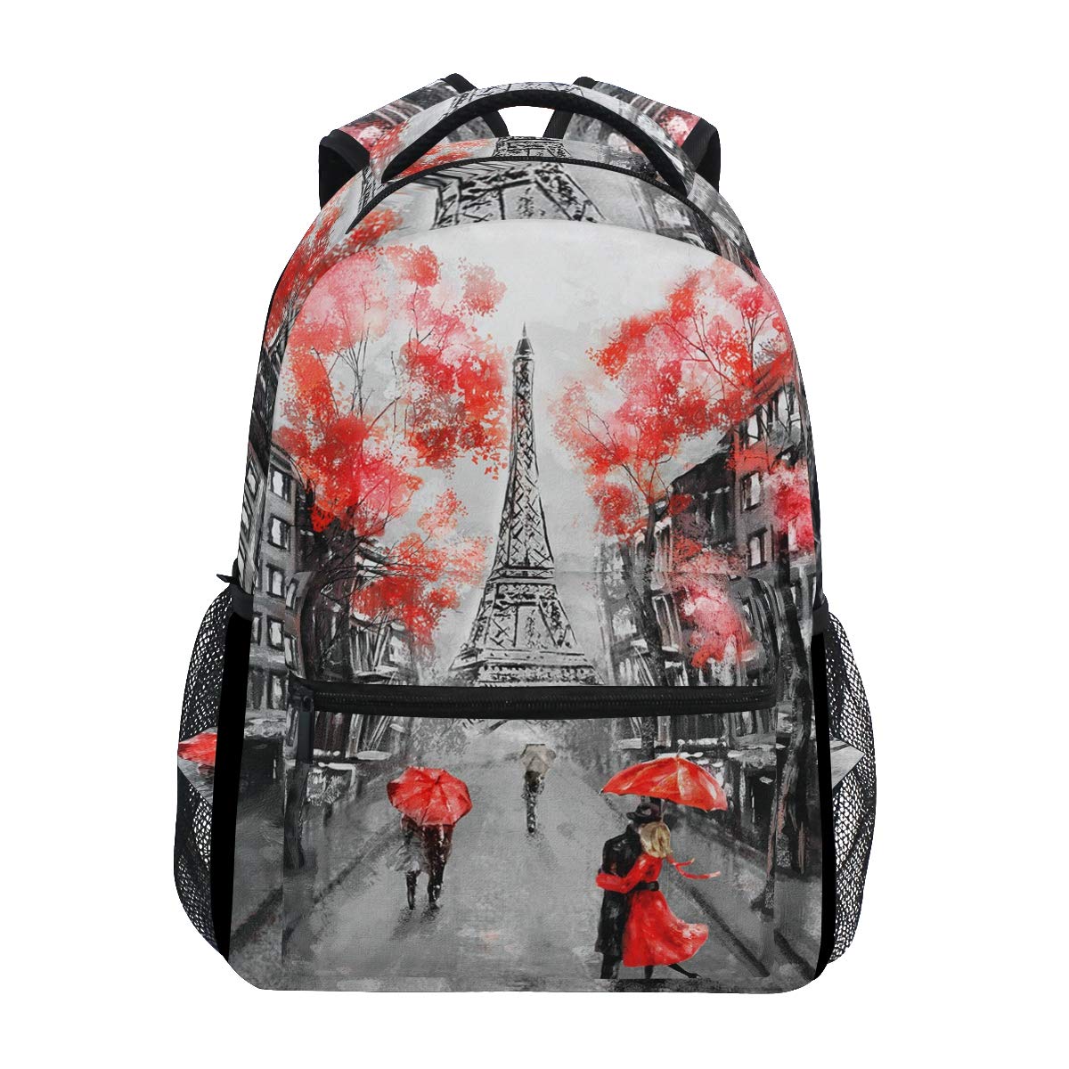 FenderZaino per San, con Torre Eiffel, Impermeabile, per la Scuola, la Palestra, con Ombrello Rosso, Borsa per Computer Portatile, Borsa da Viaggio per Bambini, Ragazzi, Ragazze, Donne e Uomini