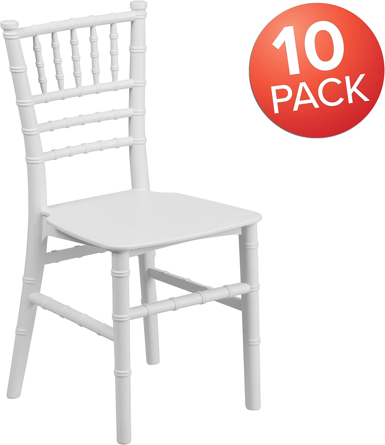 EMMA + OLIVER 10 Pack Child’s All Occasion White Resin Chiavari Chair for Home or Home Based Rental Business