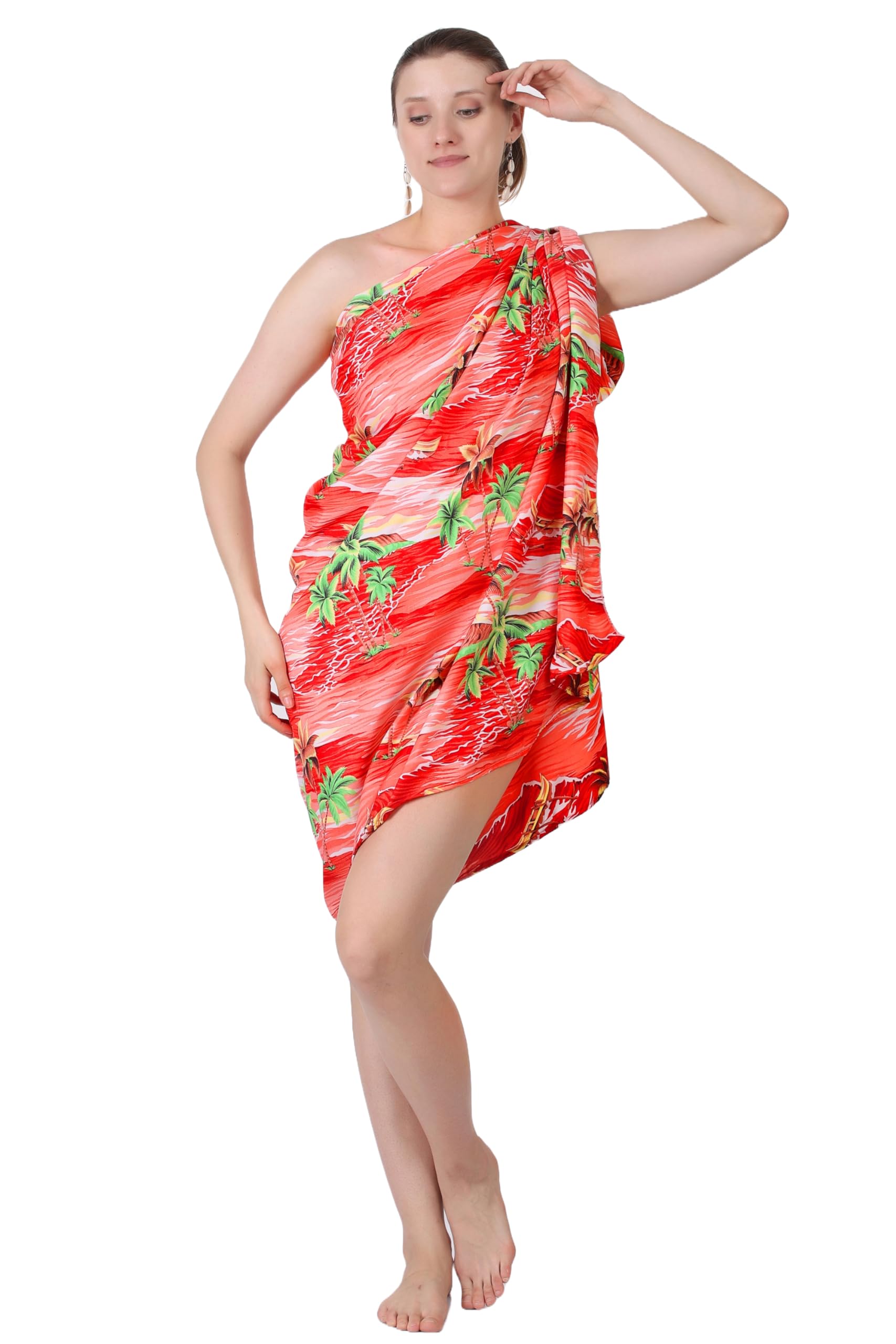 Red Printed Summer Beach Wear Swimmsuit Cover Up For Women-image-0