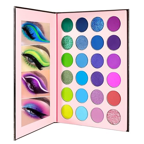 DE'LANCI - Paleta de sombra de ojos de alta pigmentación, 24 colores con paletas de sombra de ojos verde, azul y morado mate, paletas de maquillaje