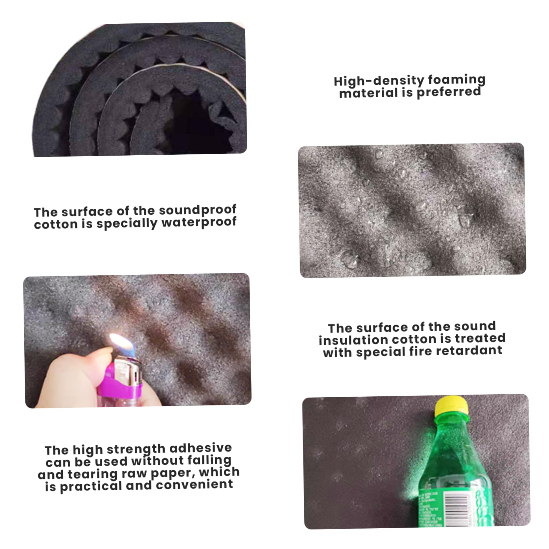 Pannelli insonorizzati 2 cm di spessore 79 x 20 Pannelli in schiuma acustica ad alta densità Schiuma fonoisolante autoadesiva resistente al fuoco e all'acqua Acustica per interni, auto, isolamento