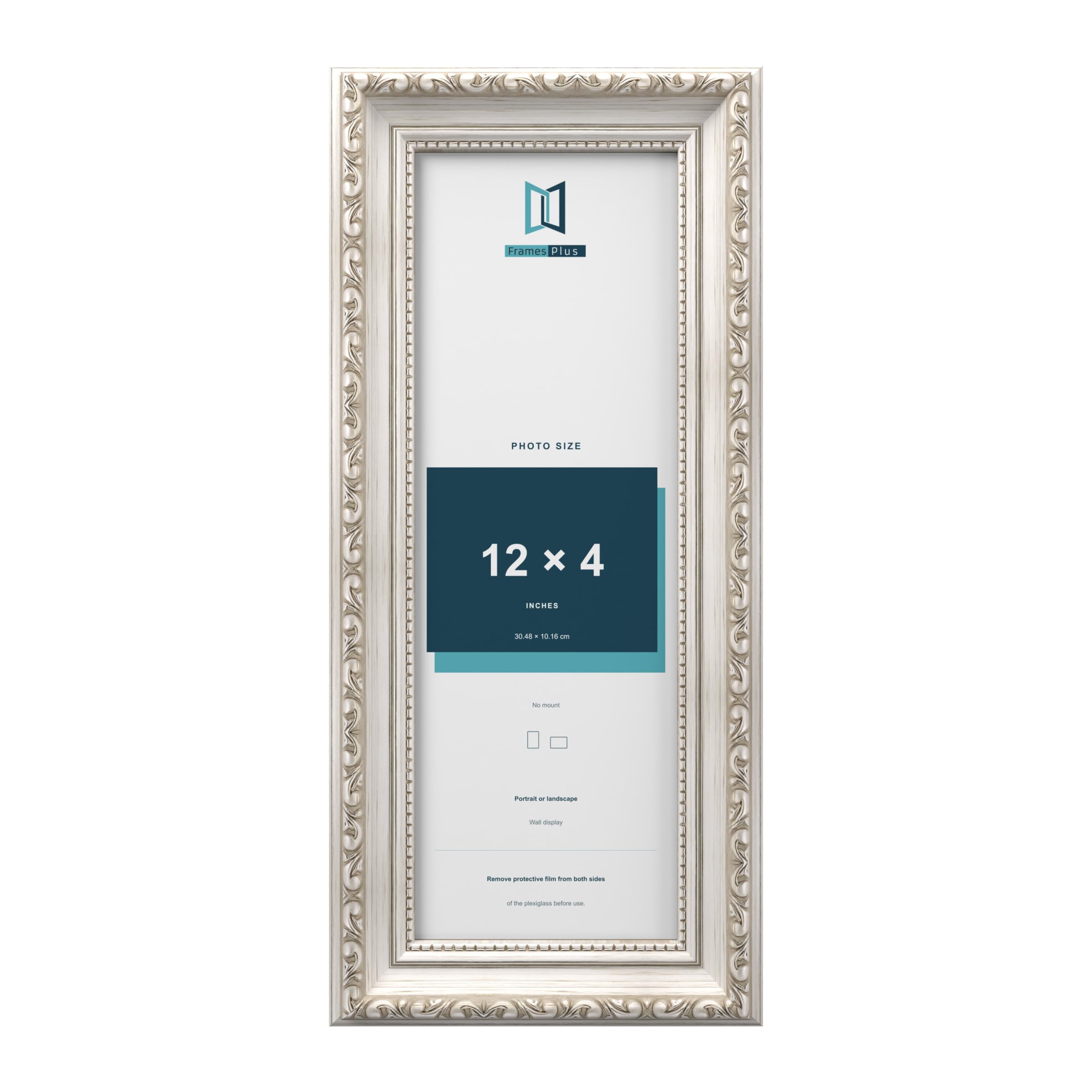 FramesPlus ORNATE Shabby Chic 12x4 Picture Frame, Silver