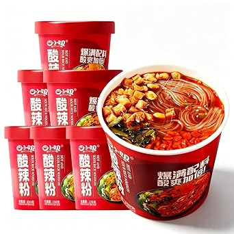 6pk Hot Sour Glass Noodle Cups 42oz, Szechuan Vermicelli Quick Lunch Dinner
