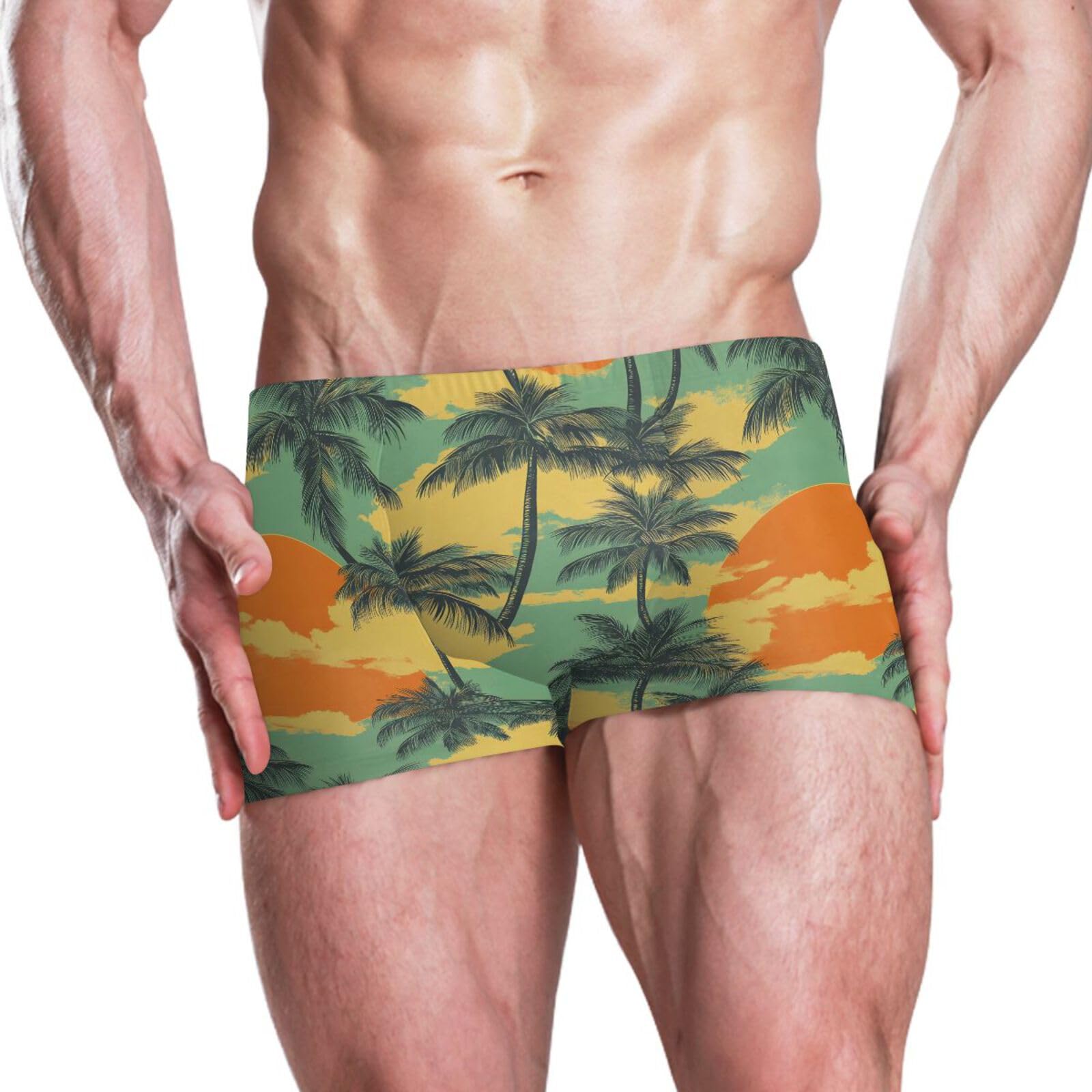 UMIRIKO Palm Tree Summer Mens Swim Trunks Swimwear Bathing Suit Swim Brief Square Leg Board Short S-3XL 202b8363