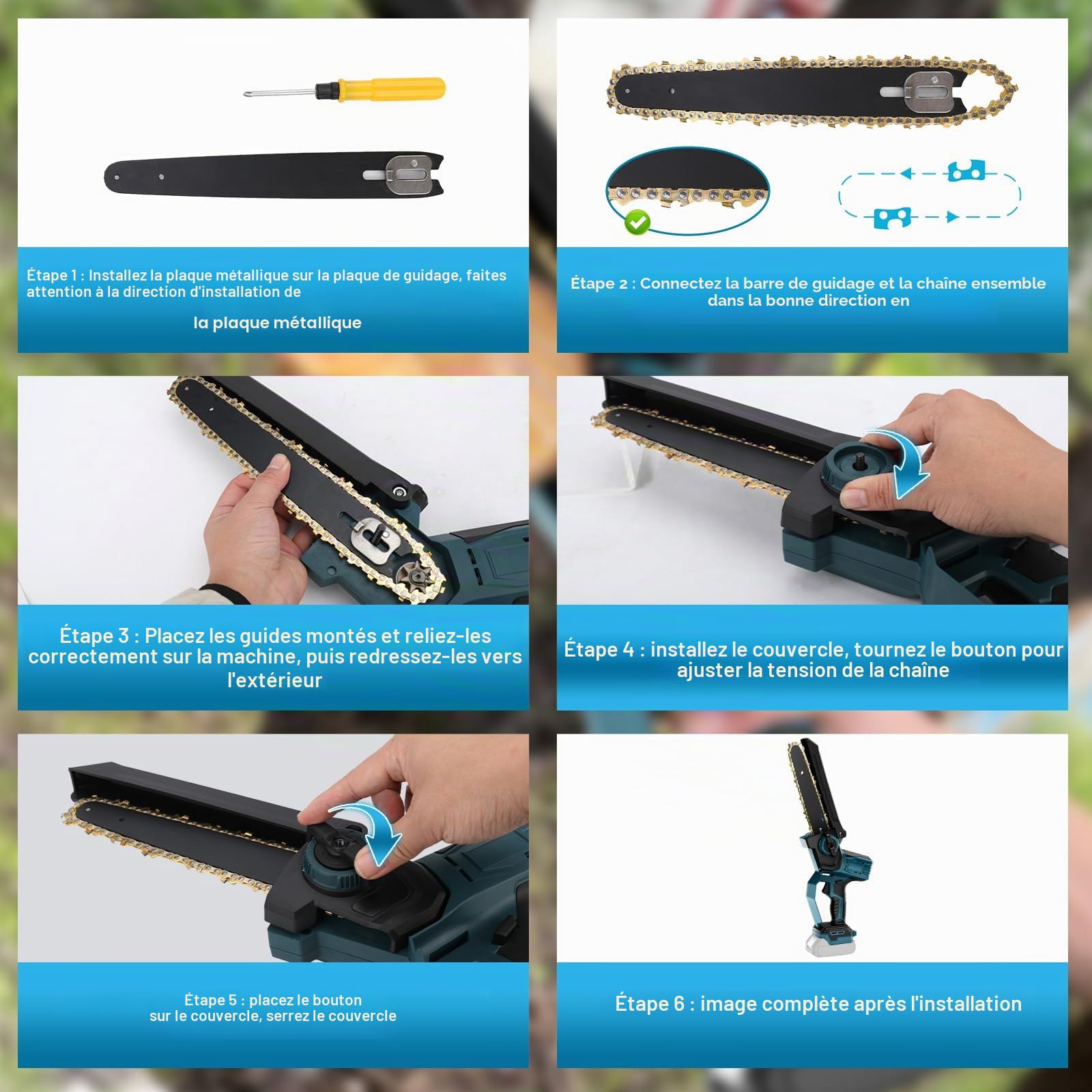 WingFly Mini Tronçonneuse électrique 6 et 8", Compatible avec Bosch 18 V Batterie, Tronçonneuse sans balais avec 2 chaînes, Tronçonneuse manuelle pour sécateur, coupe du bois(Sans Batterie)