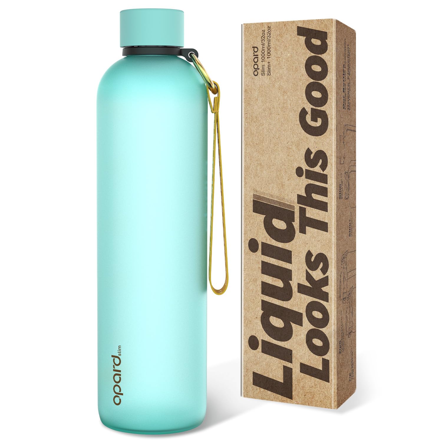 Slim Water Bottle 32oz, Dishwasher Safe Plastic Water Bottle BPA-Free, Leakproof Screw Top,Aqua Green, Reusable for Travel School Sport Gym Hiking