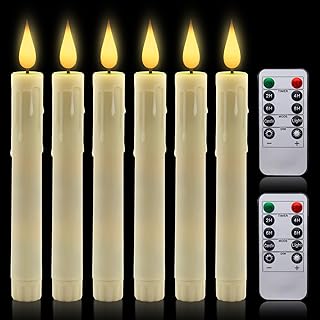 ALED LIGHT 6Pcs Flameless Taper Candles with Remote, Timer, Dimmer, 9.6 Inches Warm White Led Candle Sticks with Flickering Light, Battery Operated Window Candles for Valentine Wedding Decoration