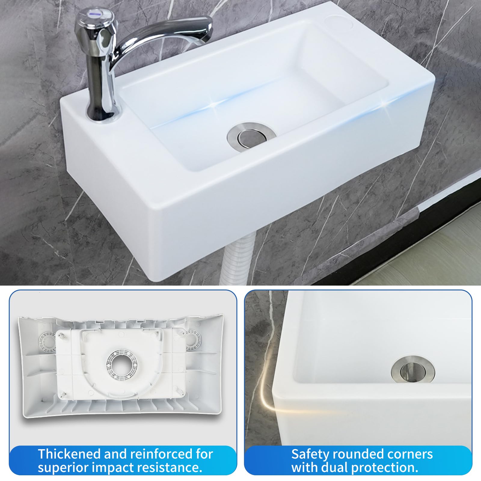 Lavabo de plástico, lavabo de vertido, lavabo para lavarse las manos, lavabo sencillo de plástico con manguera, tapón de desagüe para jardín, garaje, sótano, autocaravana (blanco, 40 x 20 cm)