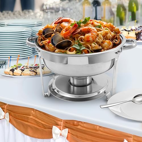Miniatura 32 de Juego de 4 calentadores y calentadores de bufé de 8 cuartos de galón, juego completo de calentador de alimentos de acero inoxidable con bandeja