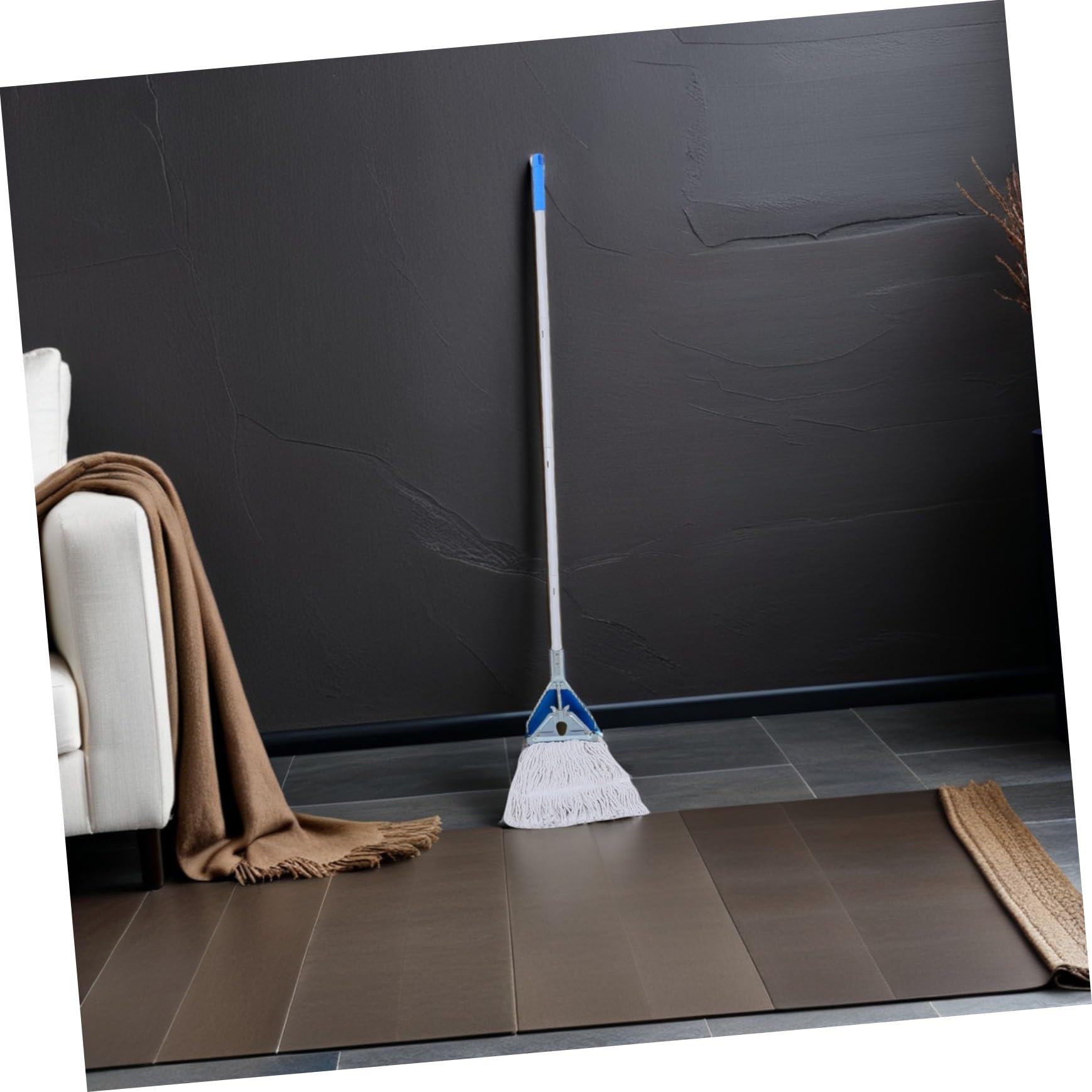 KOMBIUDA Fregona Industrial Triangular con Cabezal de Repuesto y Abrazadera Plástica Mango Desmontable para Limpieza Profesional Hogar Taller y Garaje