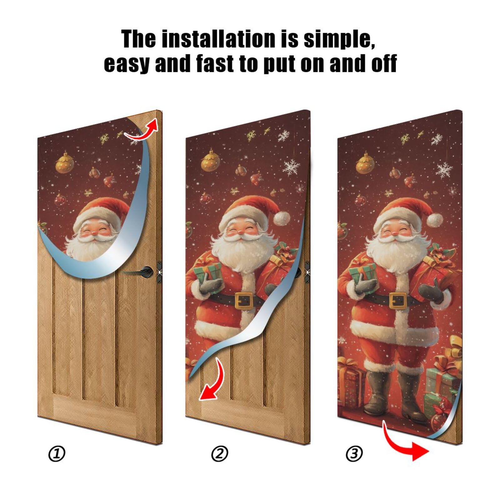 FLildon Christmas Happy Santa Claus Door Cover Decoration, Party Accessory Porch Decor for Festive Ornament Room Door Covers 36 x 98 Inch