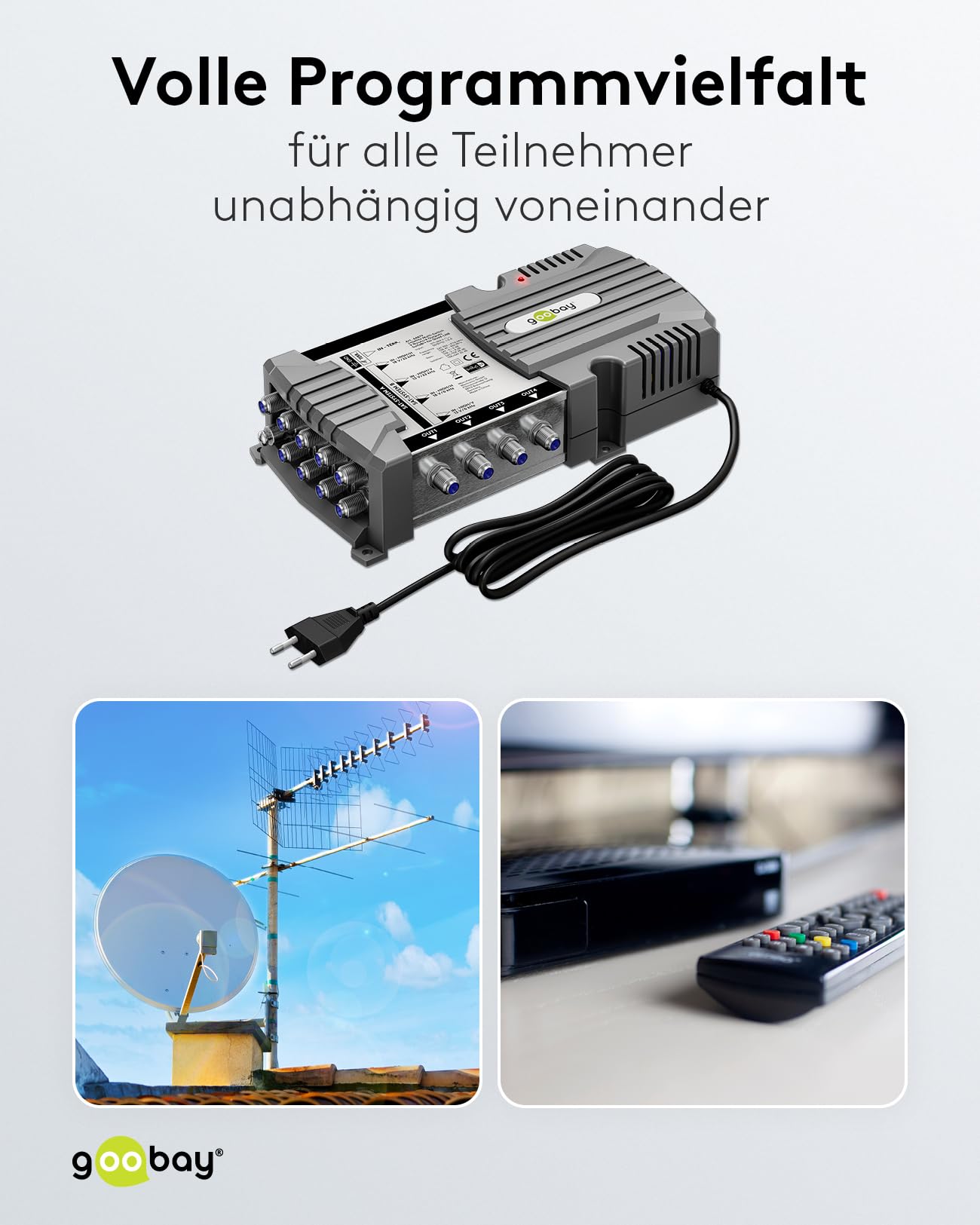 goobay 64879 Commutateur Multiple Satellite Compact / 9 entrées / 4 Sorties / 4 K, 8 K UHD/Dab+ / pour 4 participants
