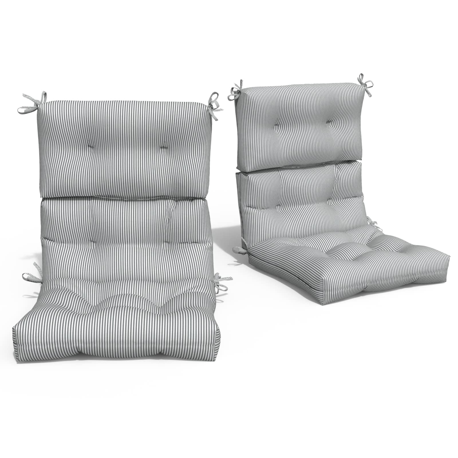 Melody Elephant Outdoor Rocking Chair Cushions, Non-Skid Slip Backed Sun Lounger Chair Cushions, High Back Chair Cushion for Patio Chairs, 44"x22"x4", Set of 2, Stripe Gray