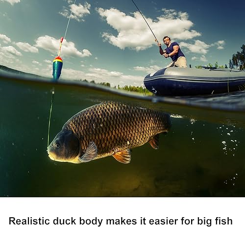 Miniatura 8 de Topwater - Juego de 5 señuelos para pato, diseño realista de pato flotante de goma 3D con ganchos para cebo de pesca de lubina, material ligero y